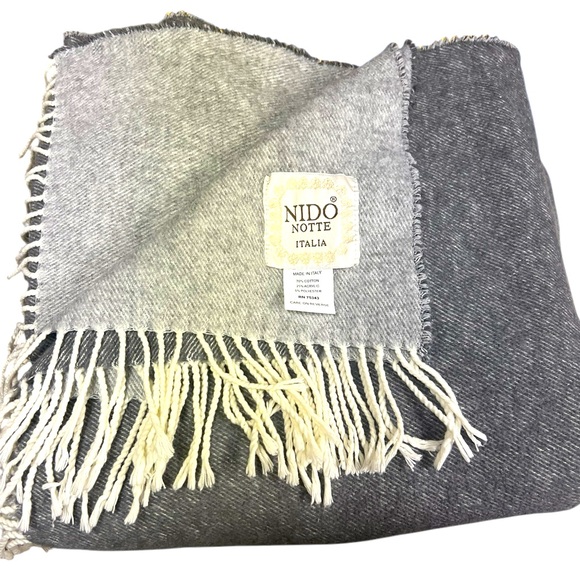 Nico Notte Italia brand mostly cotton blend finely woven blanket throw grey - Picture 1 of 3